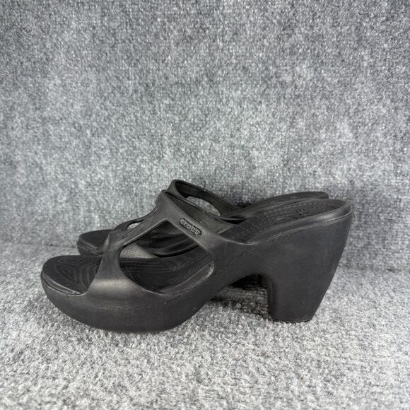 Crocs Sandals Womens 10 Cyprus Heels Black Slip On Open Toe Casual Beach Shoes - Picture 4 of 11